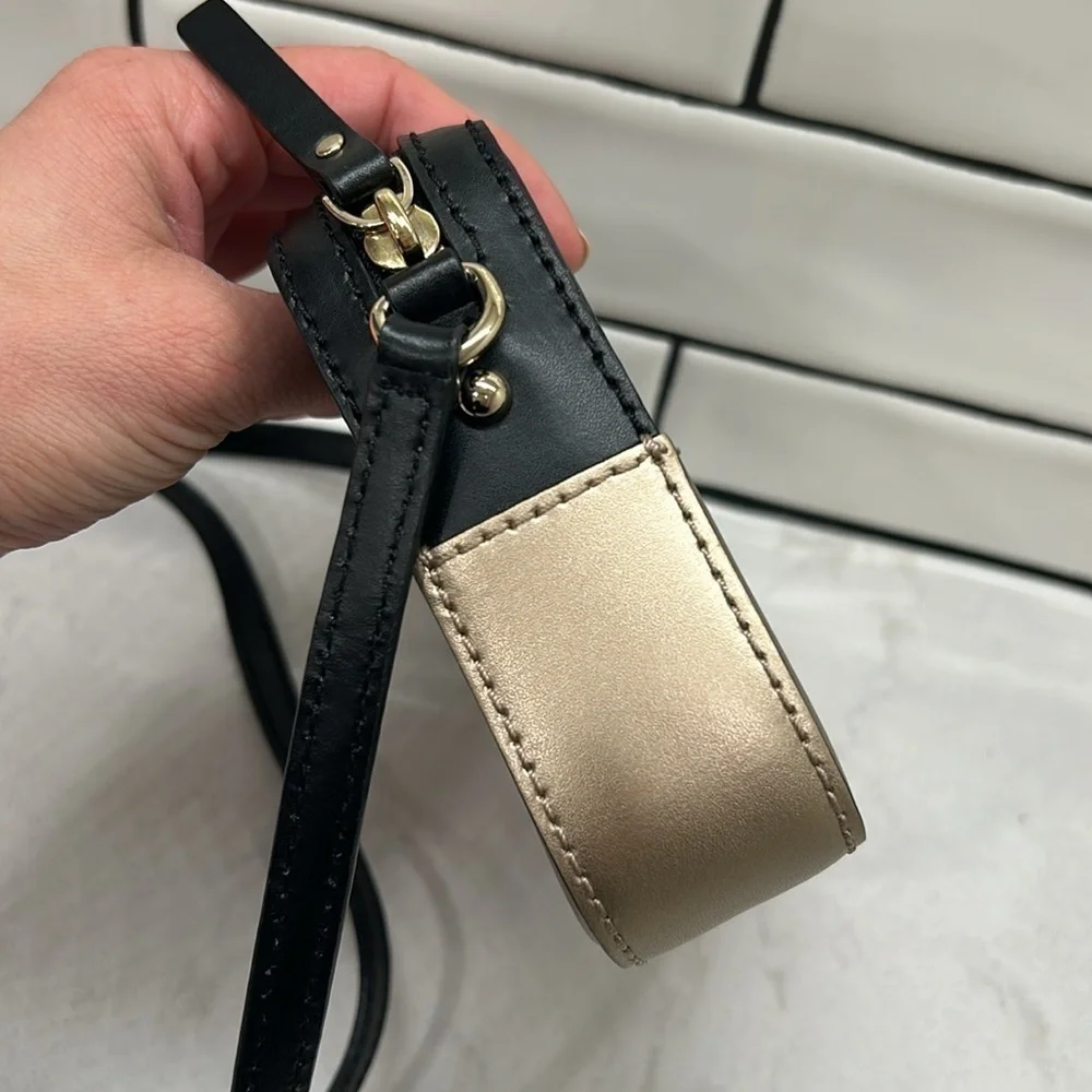 Kate Spade $178 Ivy Street Clover Crossbody Genuine Cowhide Leather Black Gold